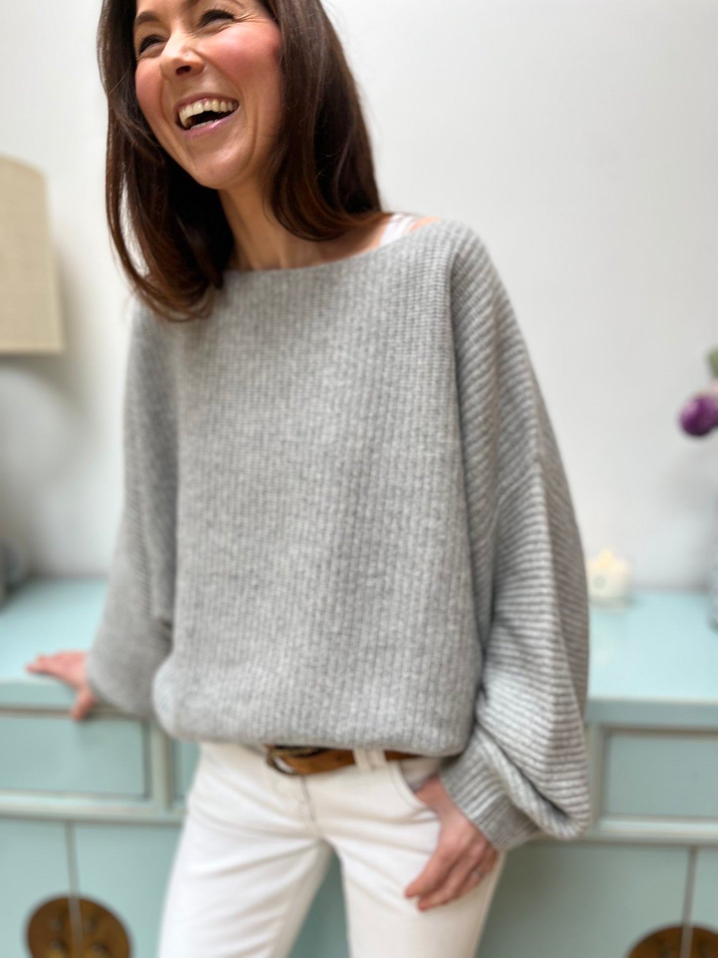 Fifi Off-The-Shoulder Cashmere Sweater Antique White