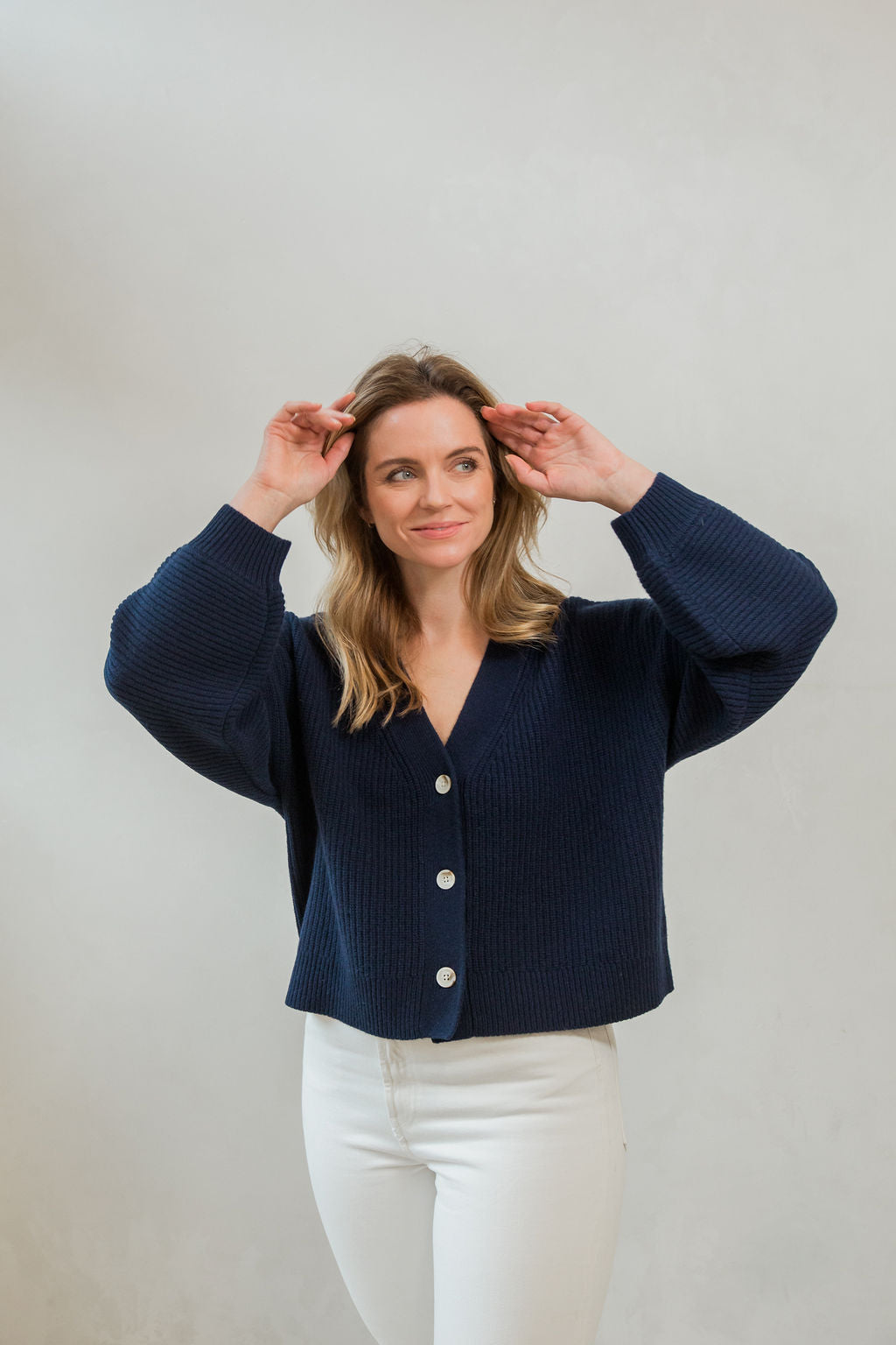 Jennifer Cashmere Merino Blend Cardigan in Best Navy
