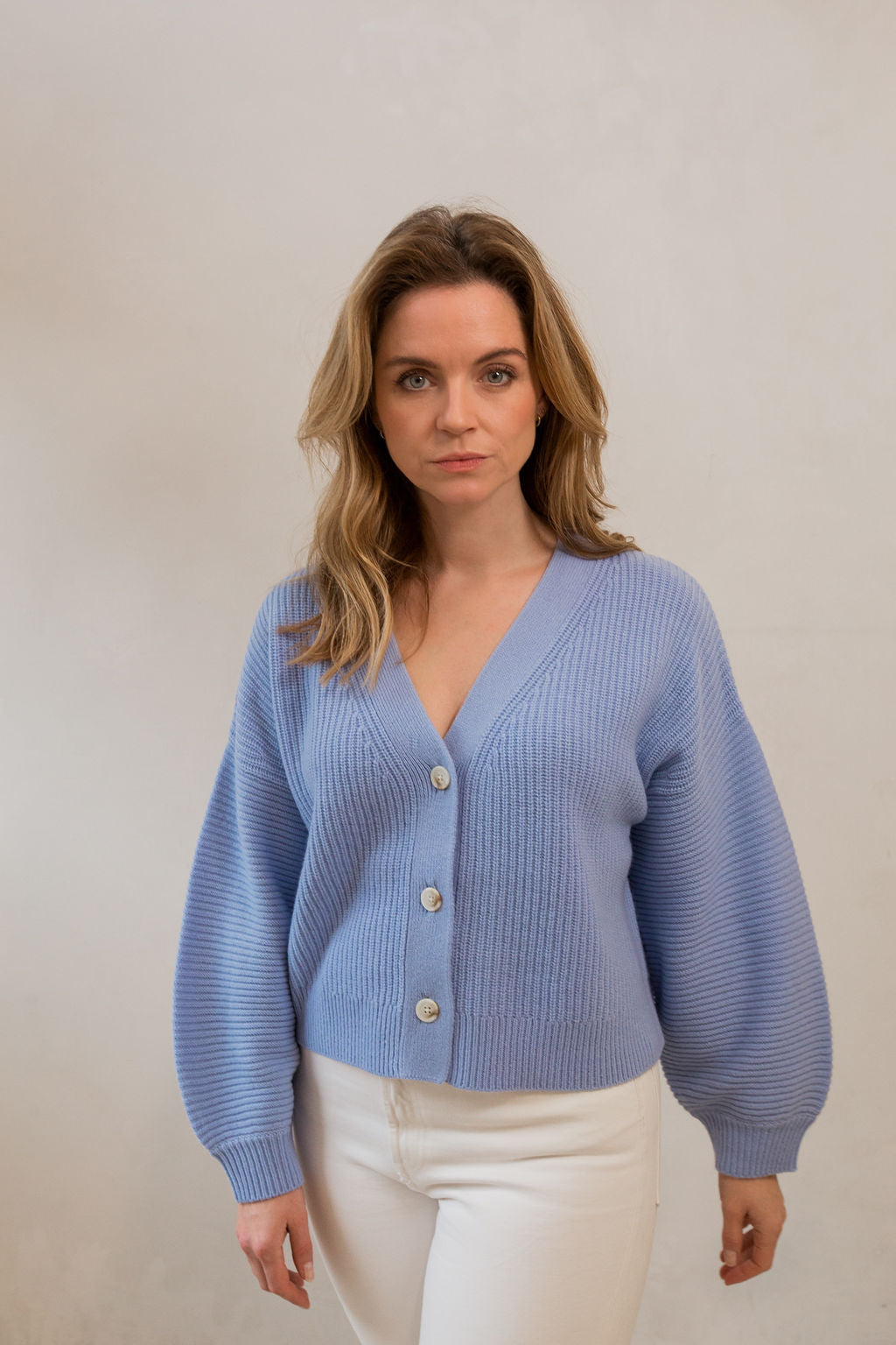 Jennifer Cashmere Merino Blend Cardigan in Chambray Blue
