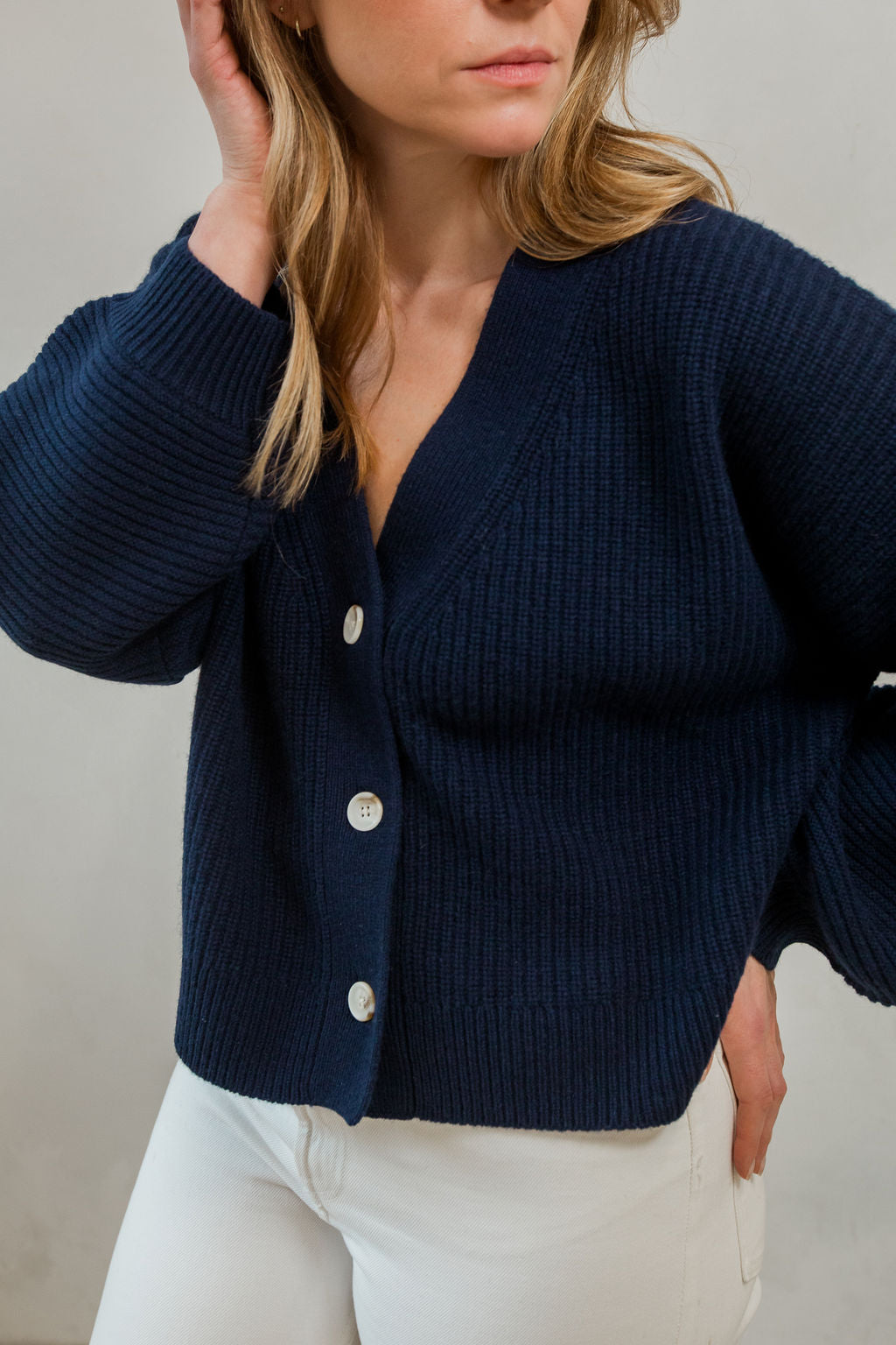 Jennifer Cashmere Merino Blend Cardigan in Best Navy