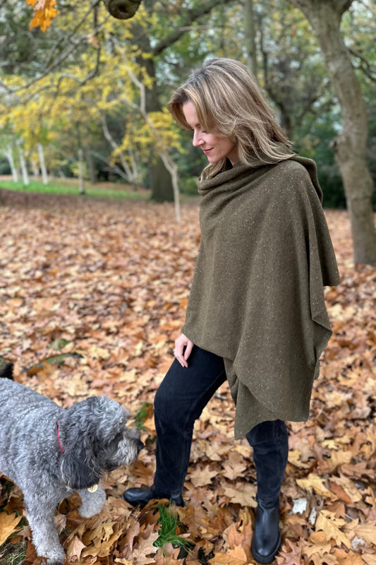 Olive Green Donegal Oversized Cashmere Travel Wrap