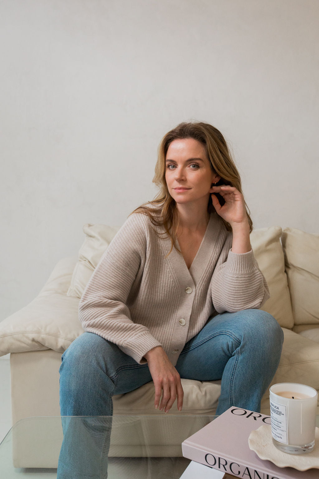 Jennifer Cashmere Merino Blend Cardigan in Pebble Grey