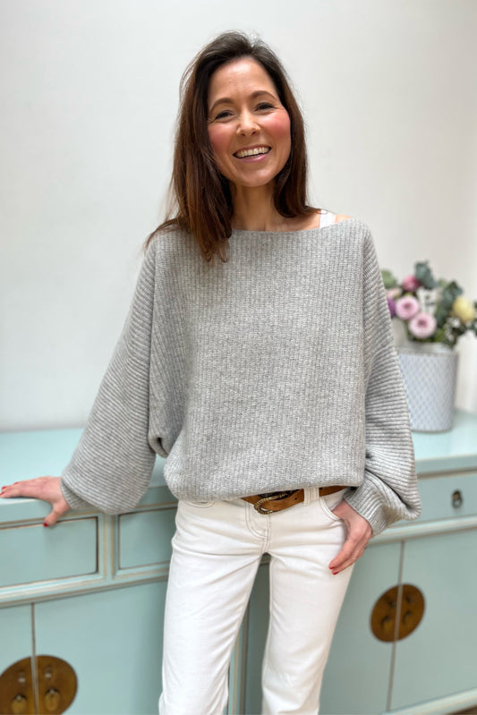 Fifi Off-The-Shoulder Cashmere Sweater English Grey