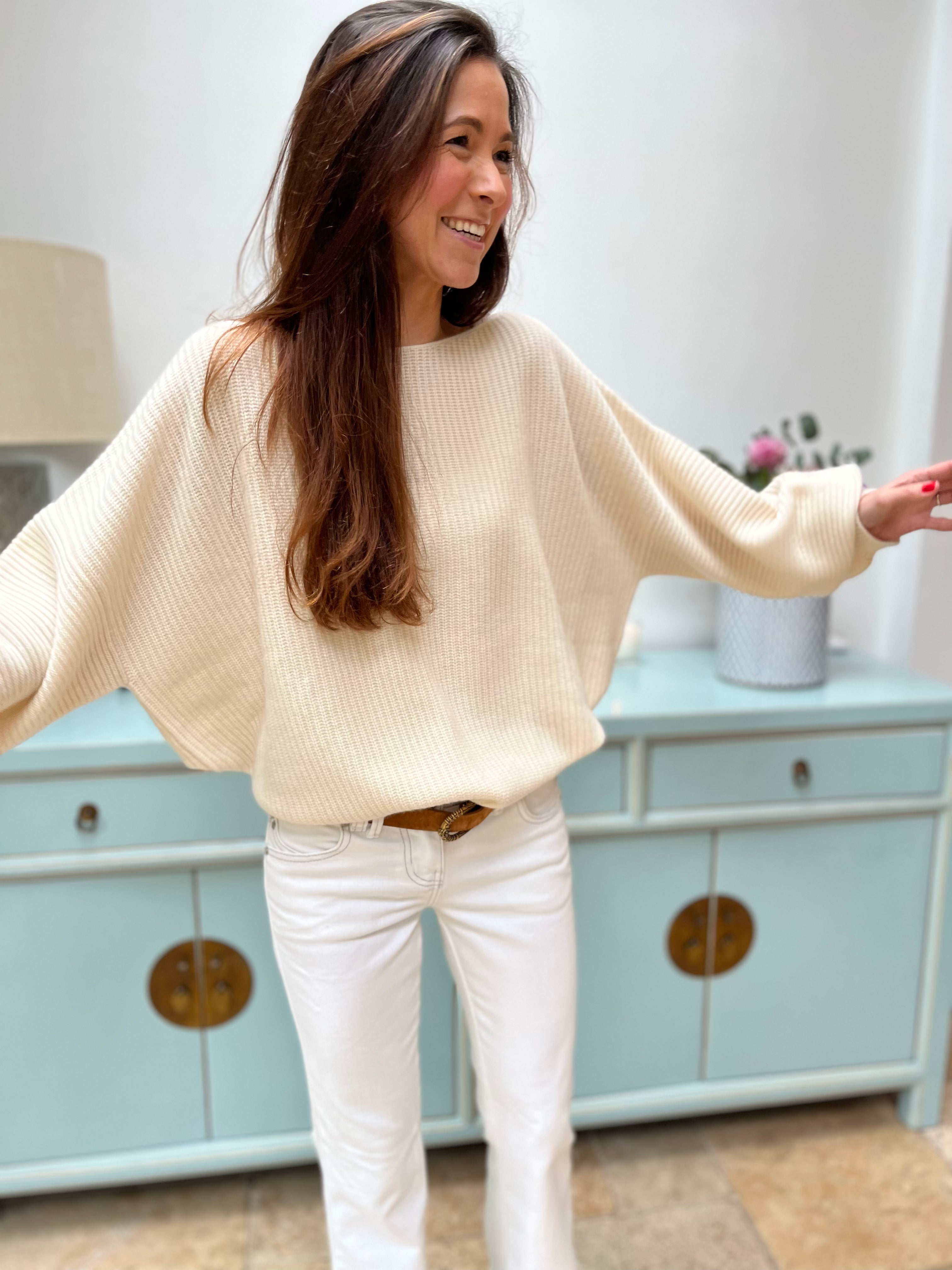 Fifi  Off-The-Shoulder Cashmere Sweater Antique White