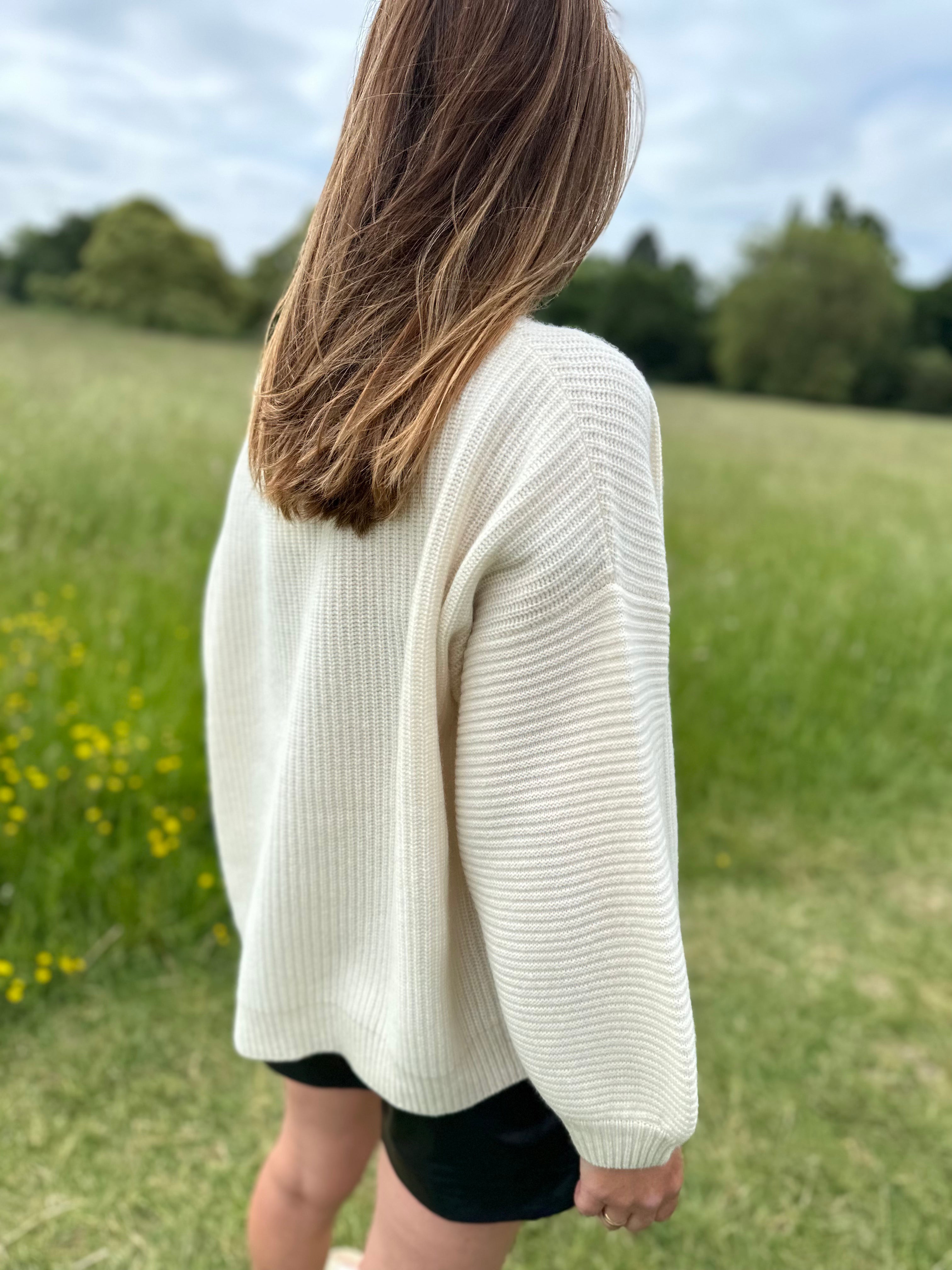 Fifi  Off-The-Shoulder Cashmere Sweater Antique White