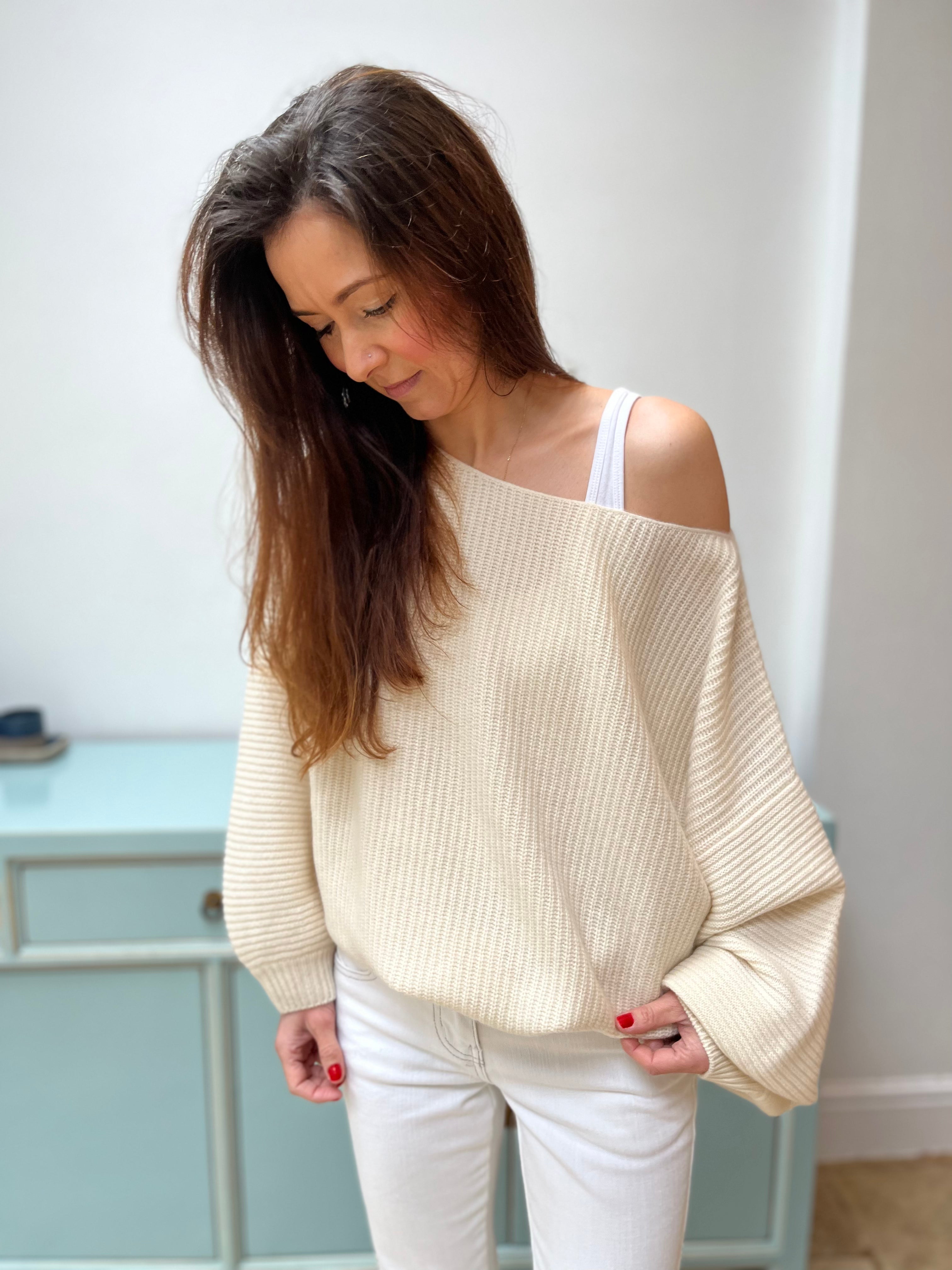 Fifi  Off-The-Shoulder Cashmere Sweater Antique White