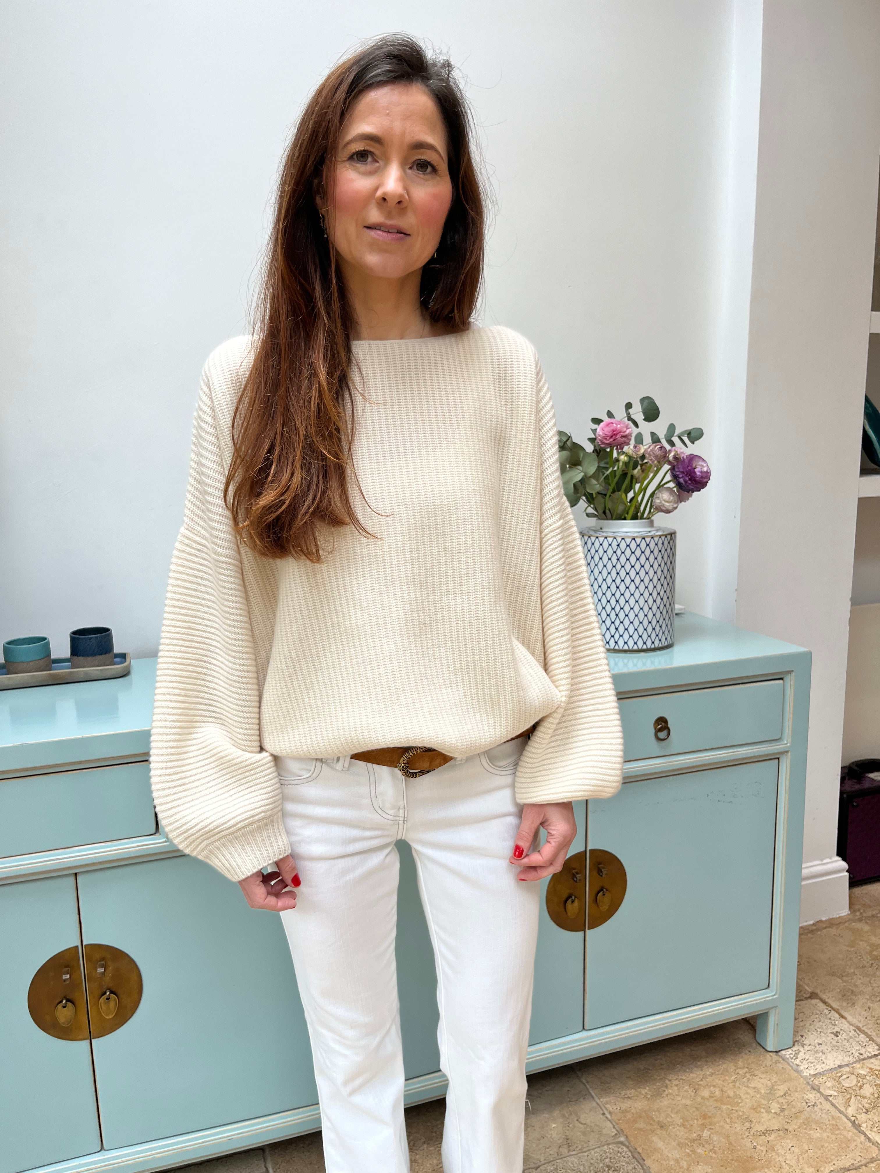 Fifi  Off-The-Shoulder Cashmere Sweater Antique White
